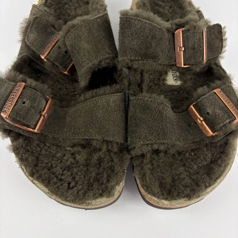 Birkenstock Shearling Fur Lined Chocolate Arizona Slide 40 - Picture 5 of 12